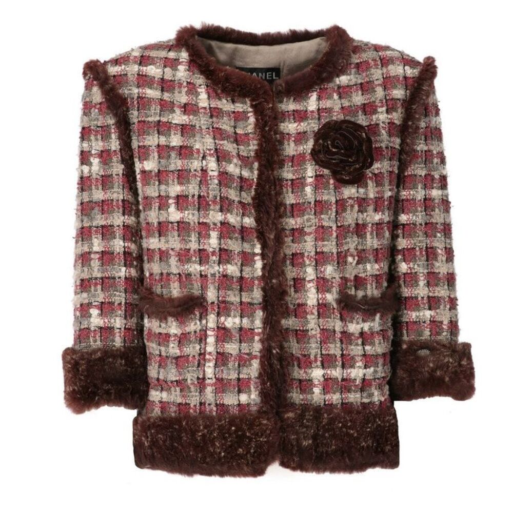 Chanel Fur-Trim Tweed Jacket
